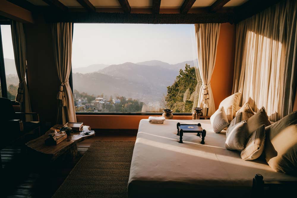The bedrooms at Dwarika’s Sanctuary have incrdible views
