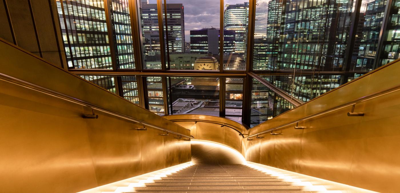 golden hotel staircase