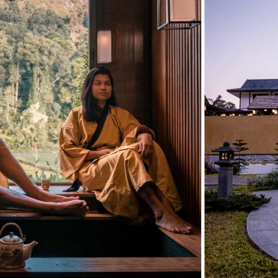 man and woman in private onsen; alfresco onsen