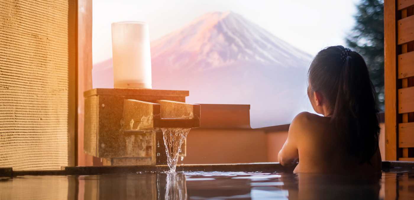 woman sitting in a private japanese onsen
