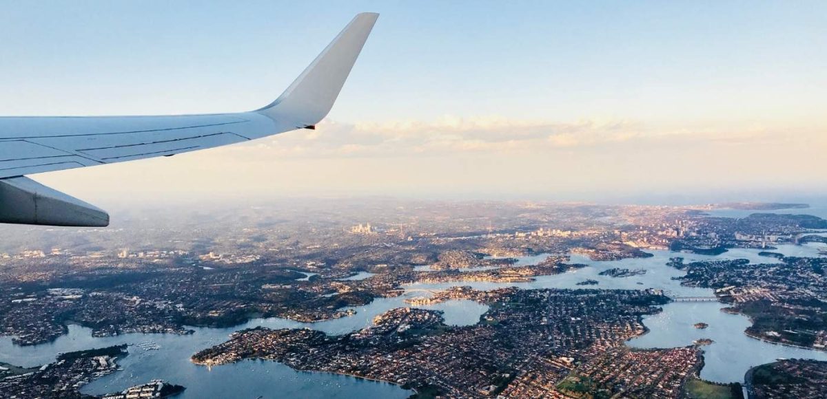 view from the plane sydney bay