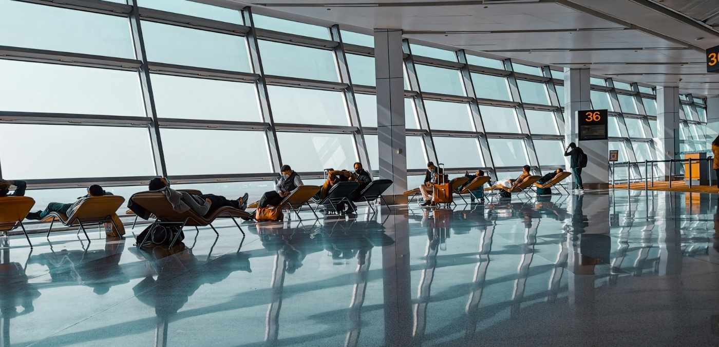 inside of an airport gate lounge