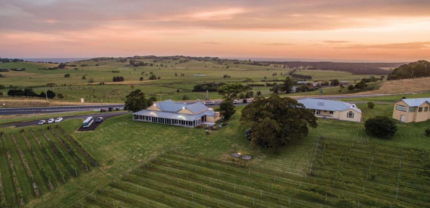 A wine estate at sunset