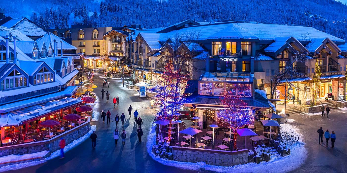 Crystal Lodge at dusk, Whistler