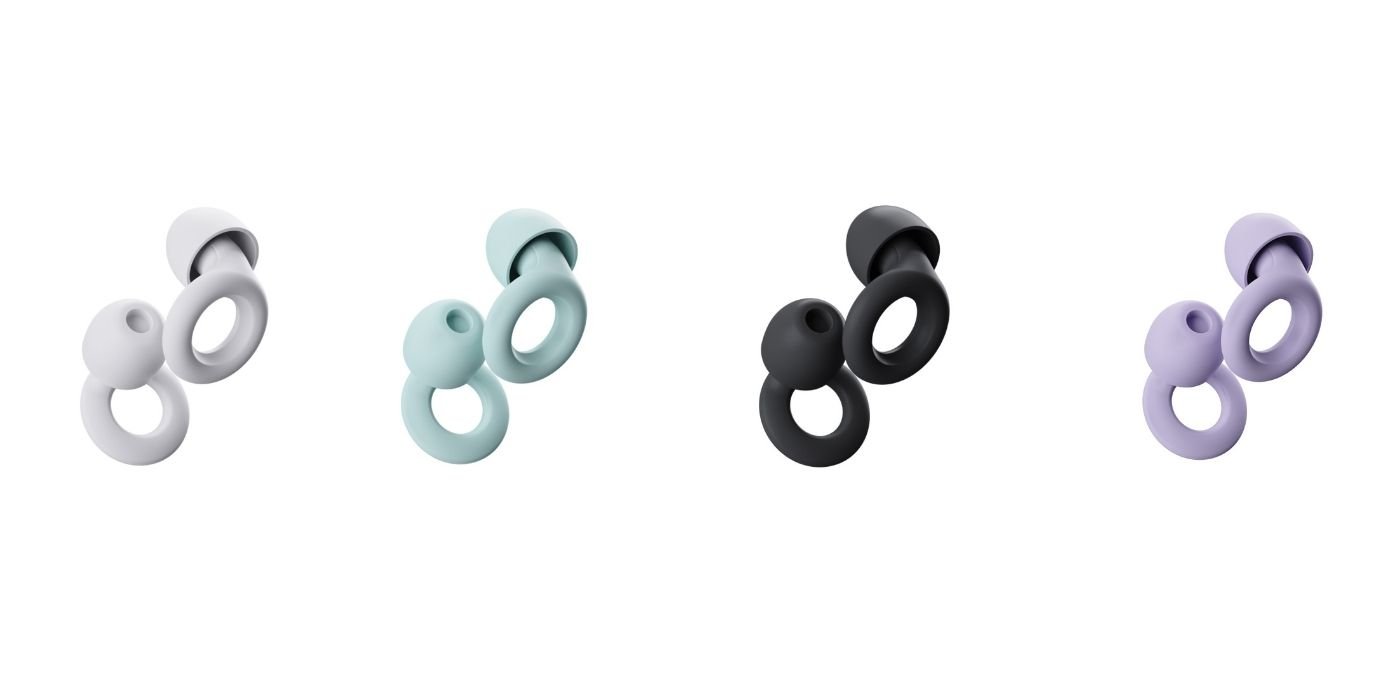 Loop ear plugs in white, mint, black and violet.