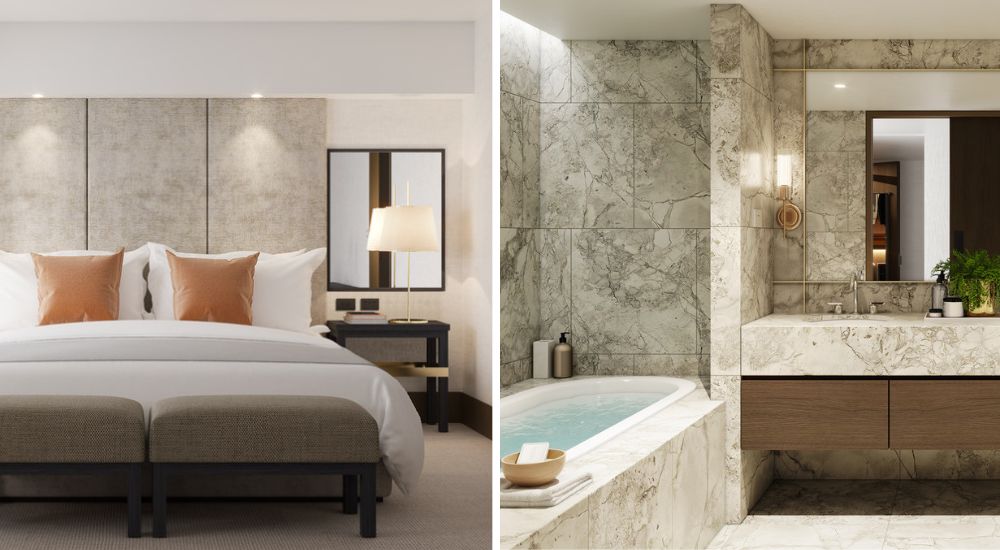 Plus beds and marble bathroom at the Lyall Hotel