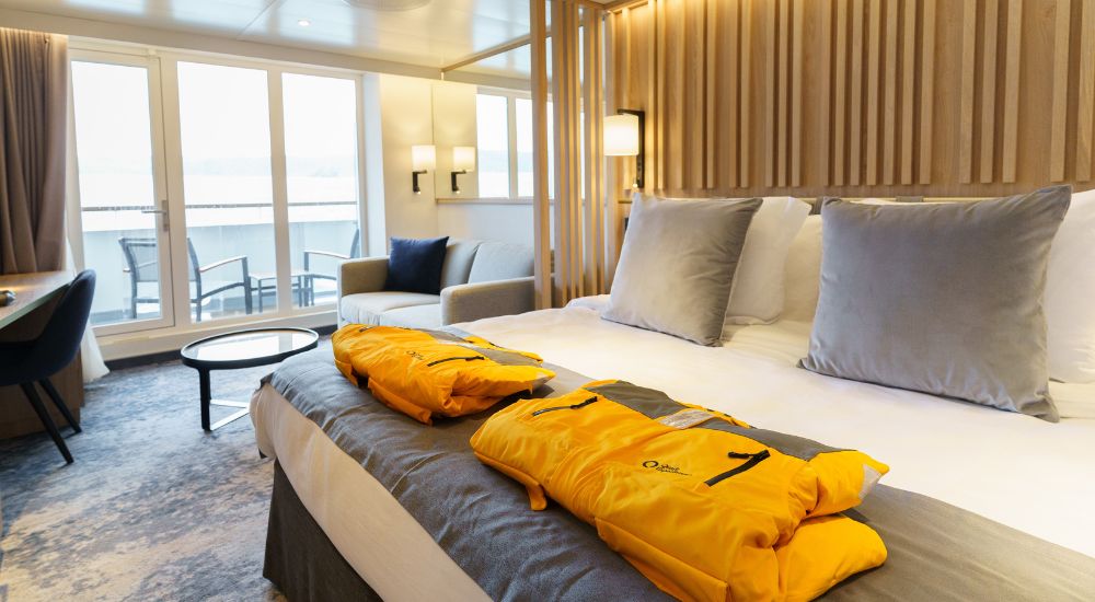 Quark Expeditions_Ultramarine_Balcony Suite_Double Bed_Cabin