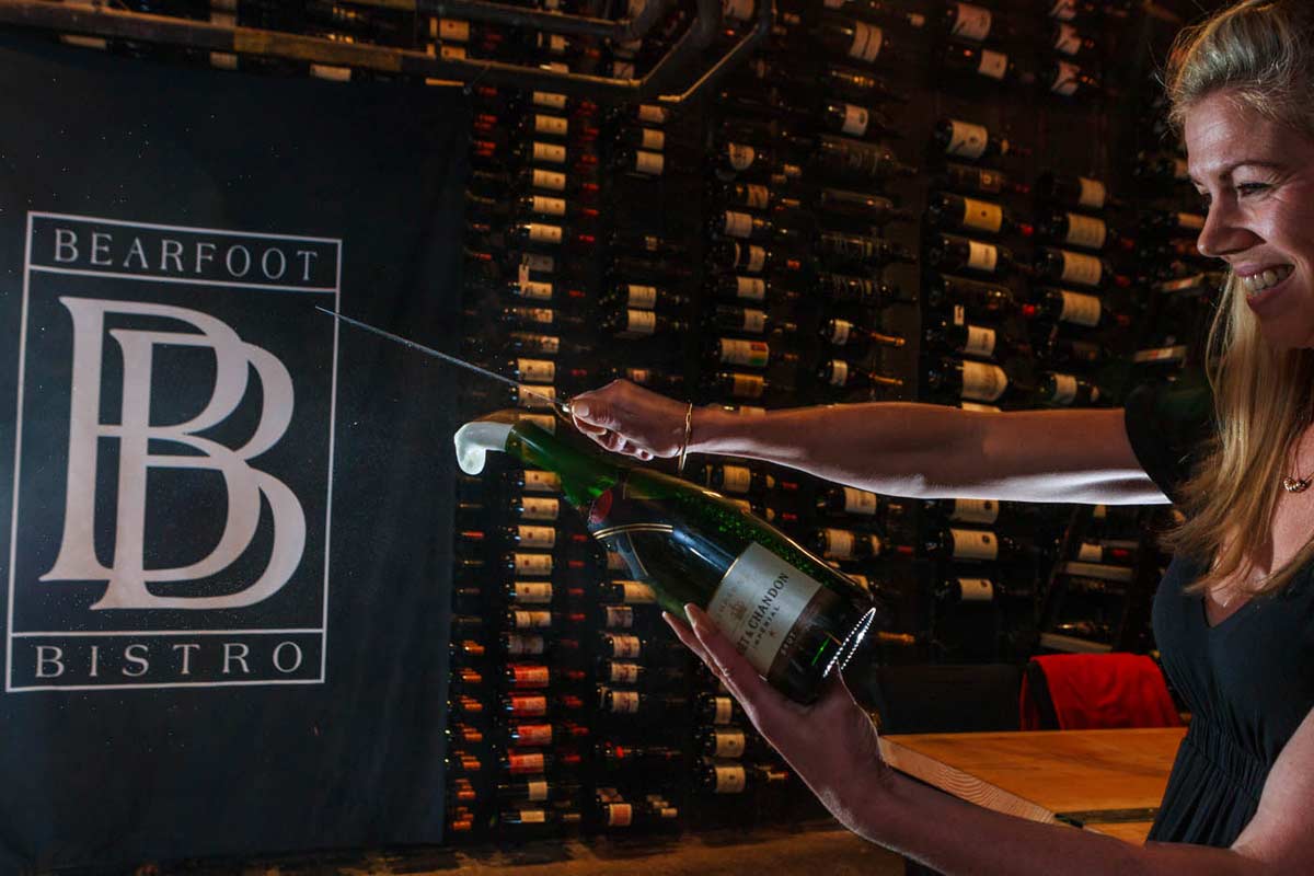 Champagne sabering at Bearfoot Bistro