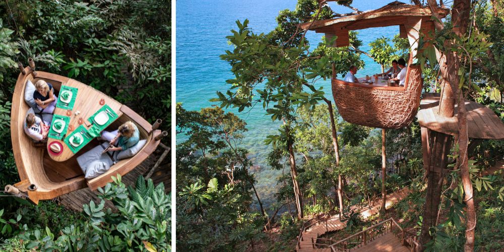 Dine in tree pods at Soneva Kiri in Thailand