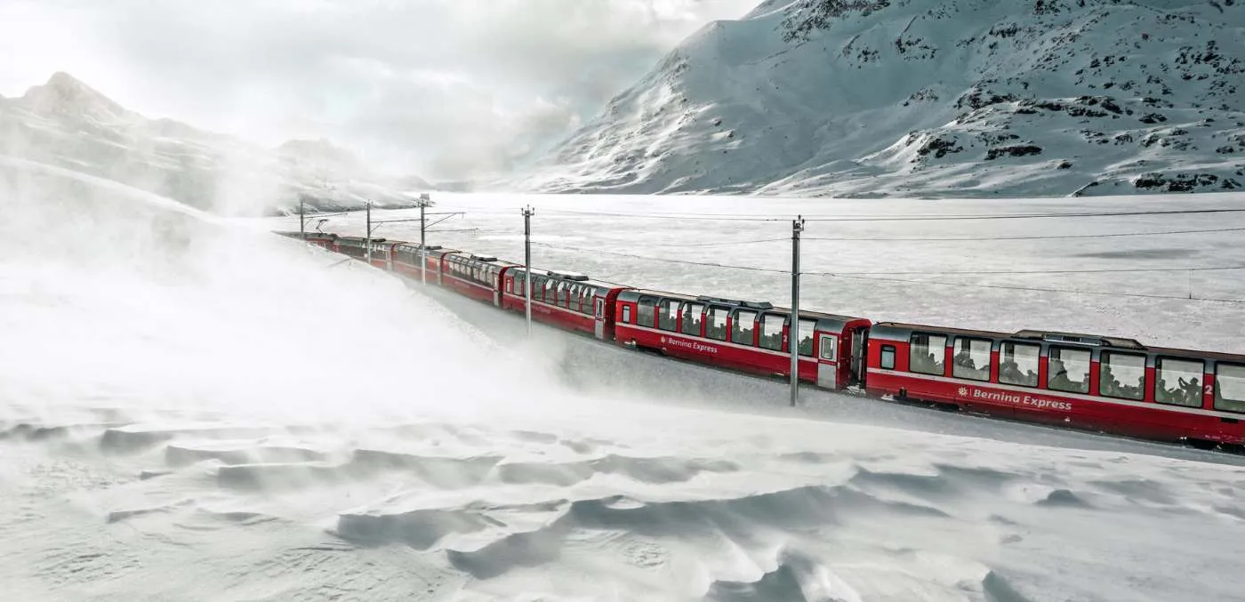 winter wonderland view from the Bernina Express