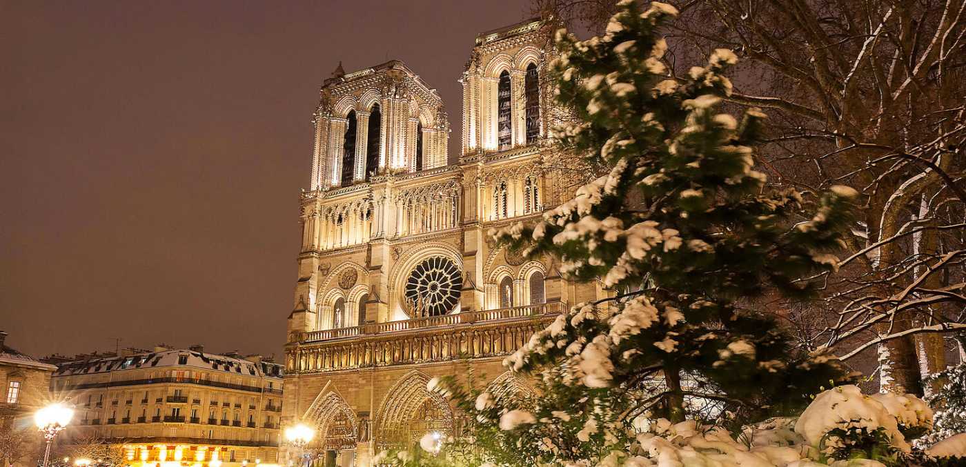 Notre Dame covered in snow