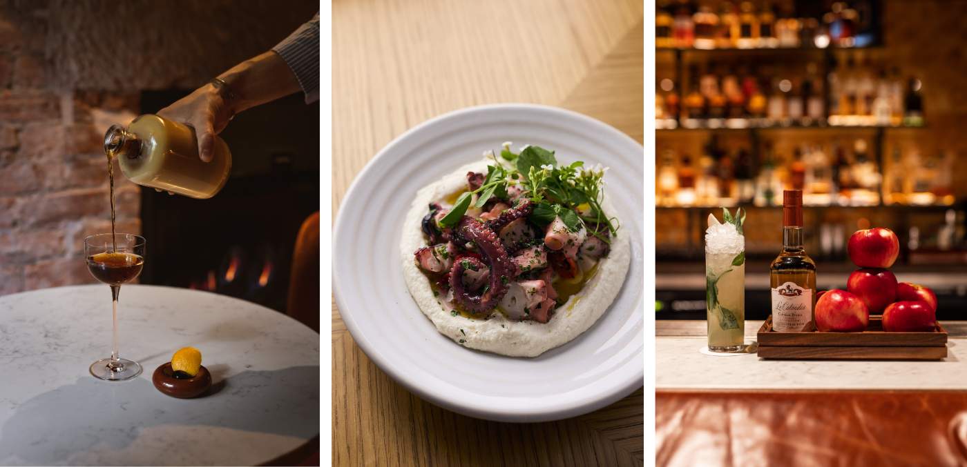 Hot Toddy by the Fire, octopus at Peppina, and an apple cocktail.