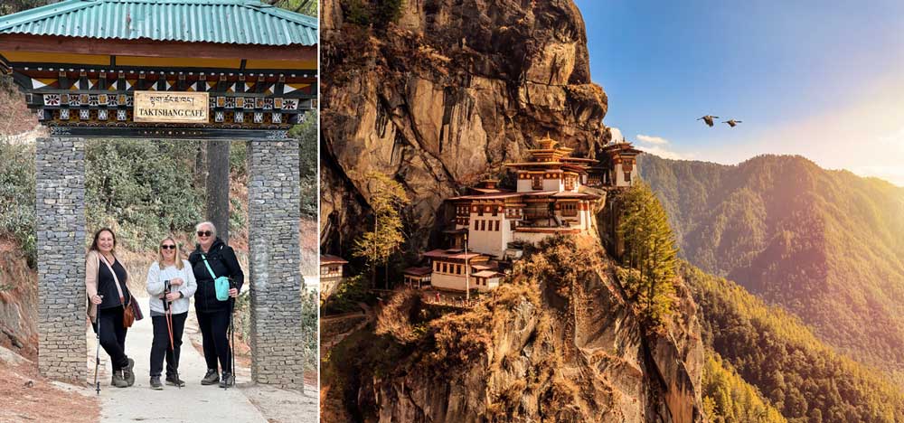 Cathy Wagstaff and companions making their way to the fabled Tiger’s Nest Monastery